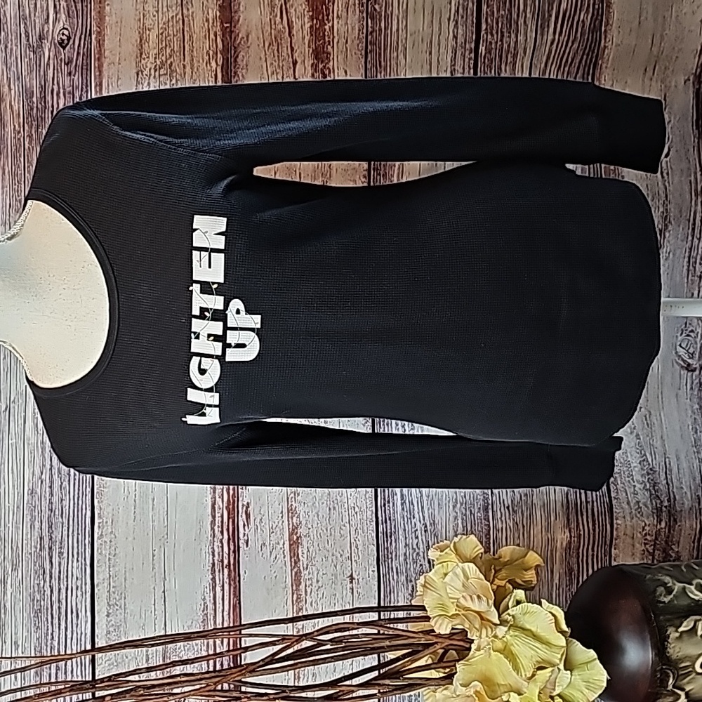 OLD NAVY LIGHTEN UP BLACK LONG SLEEVE CHRISTMAS TEE